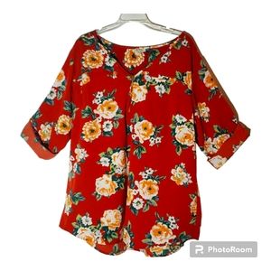 MPH Collection women's plus size 2X floral print zip front pullover blouse. 949